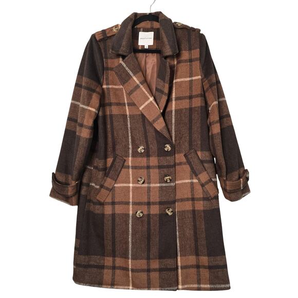 Gibson Latimer Coat Womens Small Brown Plaid Double Breasted Wool Blend Jacket - Picture 1 of 12